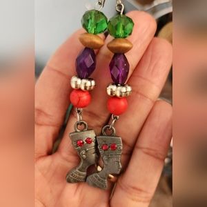 Handmade Drop Earrings Queen Nefertiti Charms